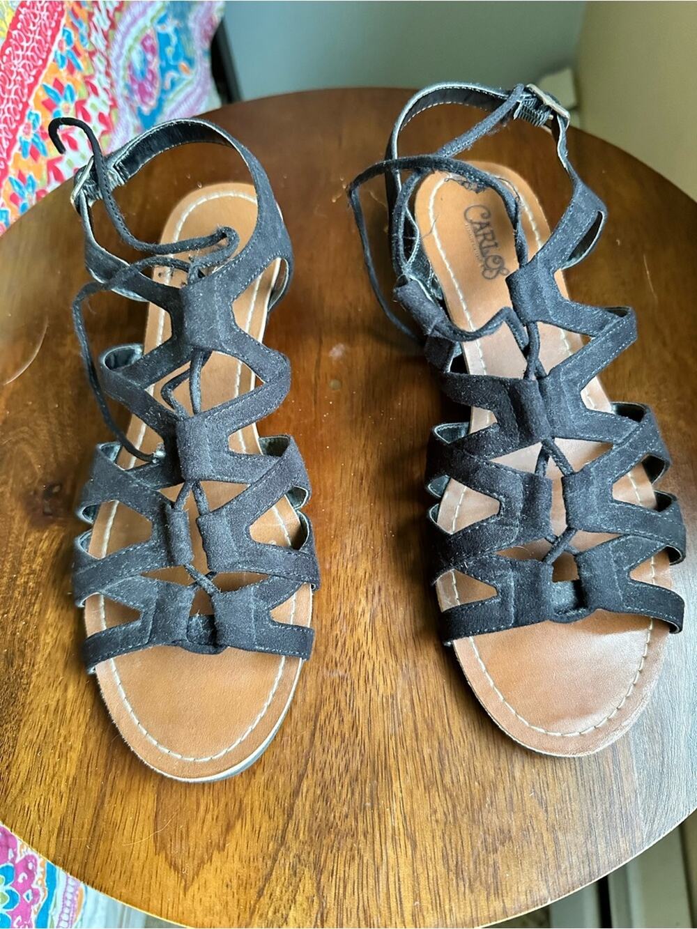 Carlos by Carlos Santana Kiara Black Gladiator Sandals Wedge Heel Size 7.5